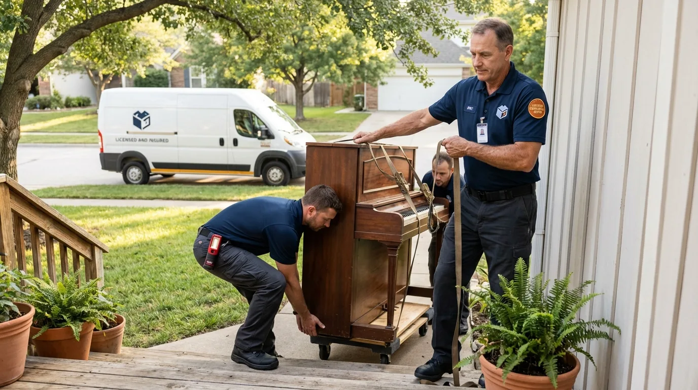 Licensed piano movers securing grand piano in Conyngham, PA
